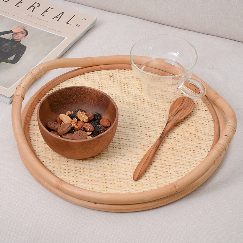 Rattan Tray Handle - Natuurlijk rotan geweven dienblad, opberghandvatornament, fruit-