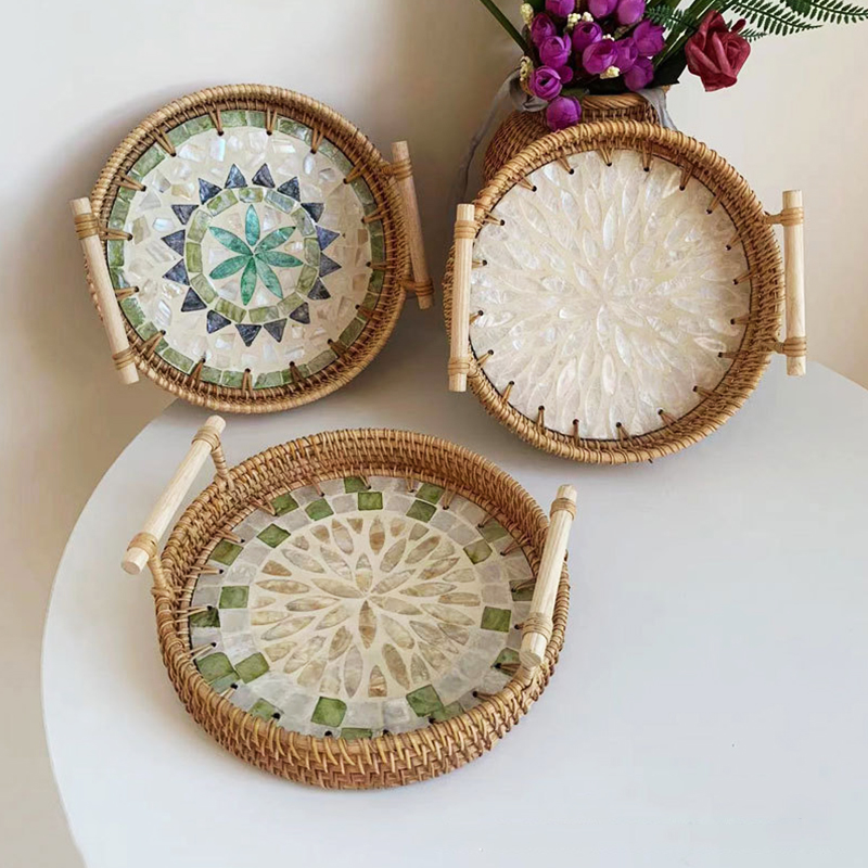 Rattan Tray Handle - Vintage Handgemaakte Rotan Geweven Dienblad Boho-Stijl