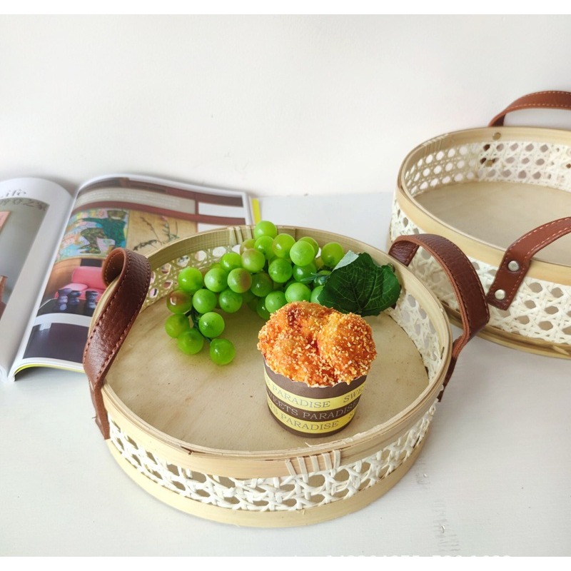 Rattan Tray Handle - Handgemaakte retro Scandinavische rotan dienblad met