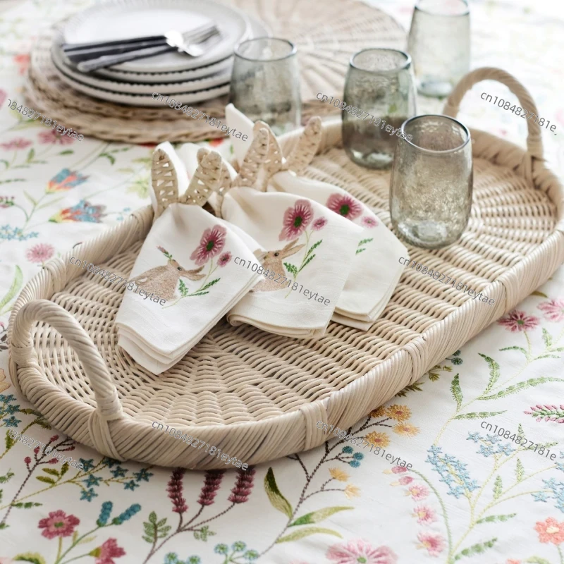 Rattan Tray Handle - Rieten decoratietray, handgeweven rieten tray met