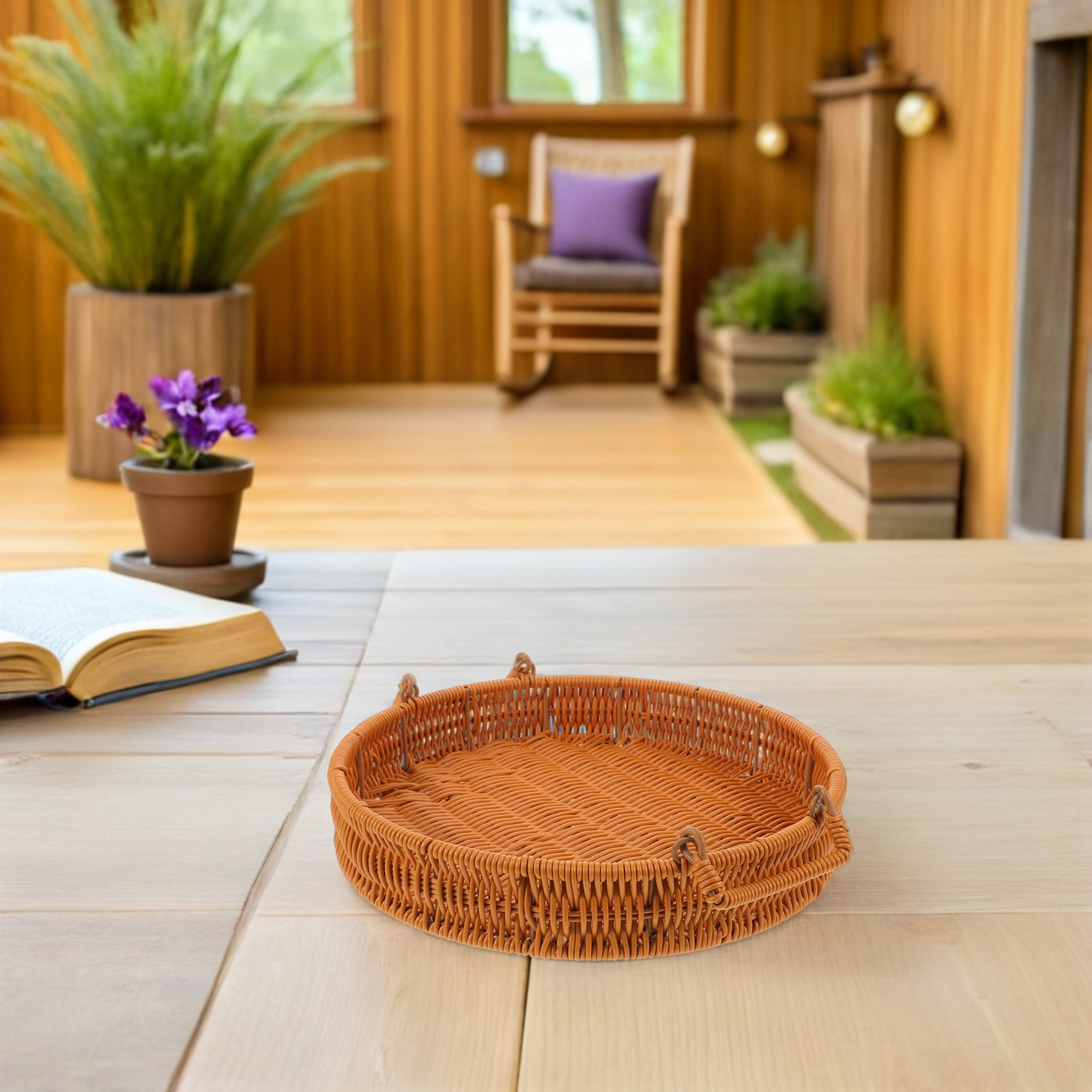 Ronde 12 inch handgeweven imit - Rattan Tray Handle recensie en prijs