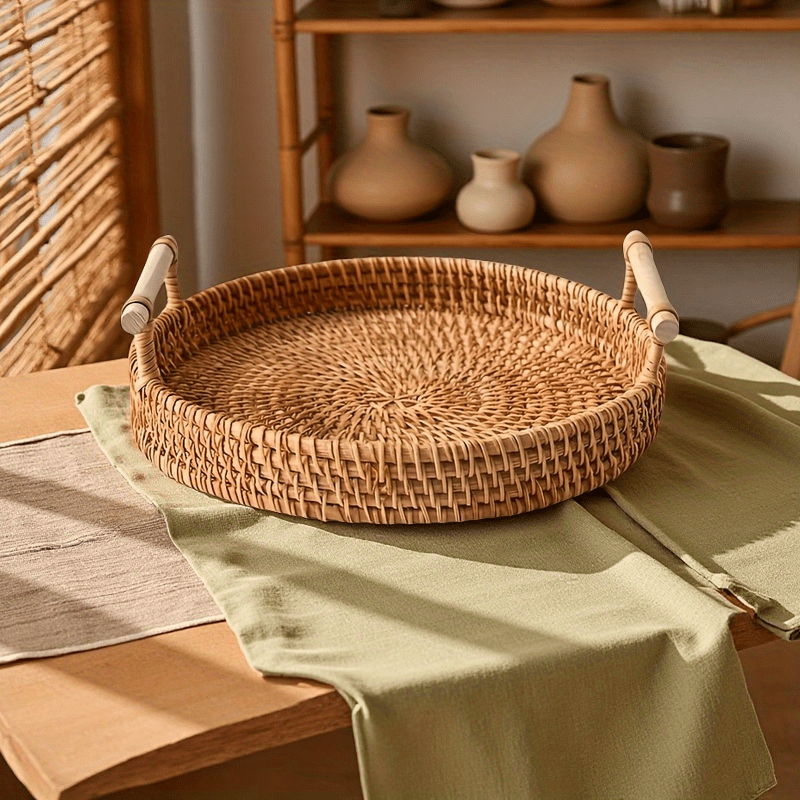 Handgemaakt rotan rond dienbla - Rattan Tray Handle recensie en prijs