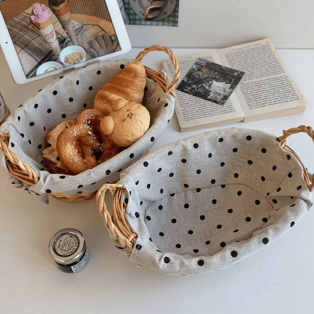 Vintage stoffen rotan opbergma - Rattan Tray Handle recensie en prijs