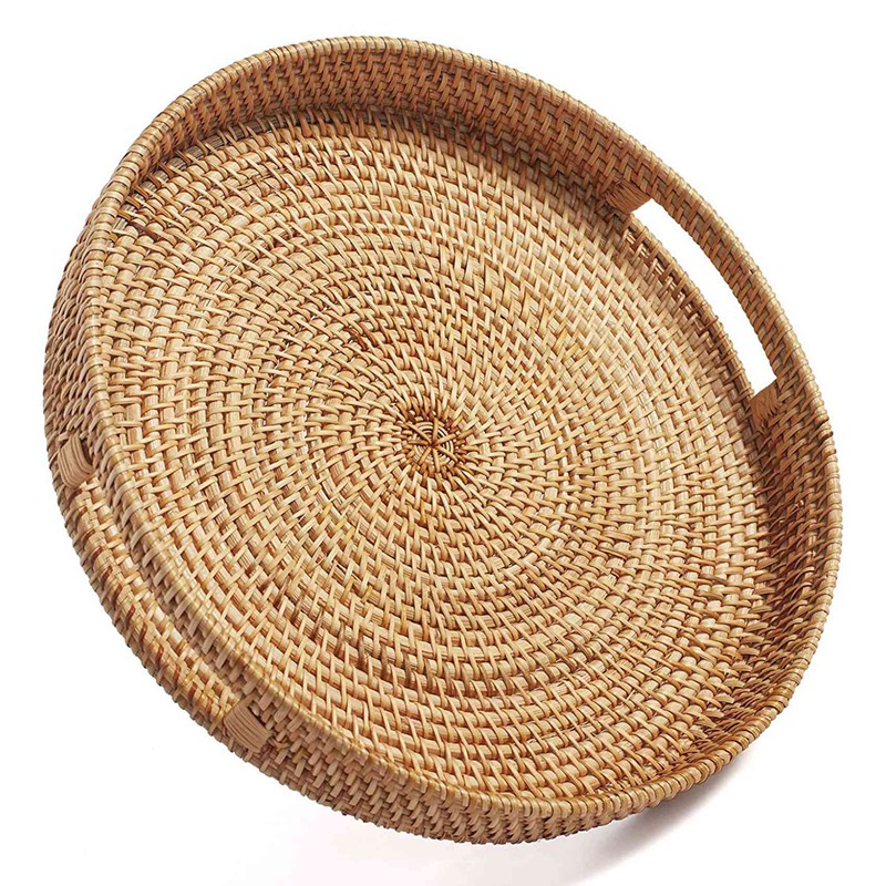 Ronde rotan dienbladen, decora - Rattan Tray Handle recensie en prijs