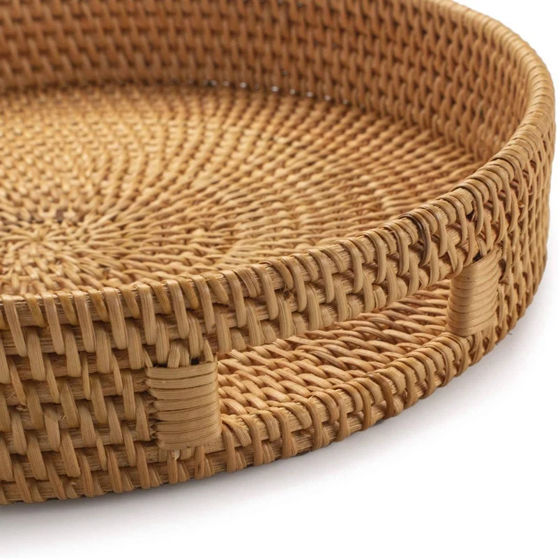 Ronde rotan dienbladen, decora - Rattan Tray Handle recensie en prijs