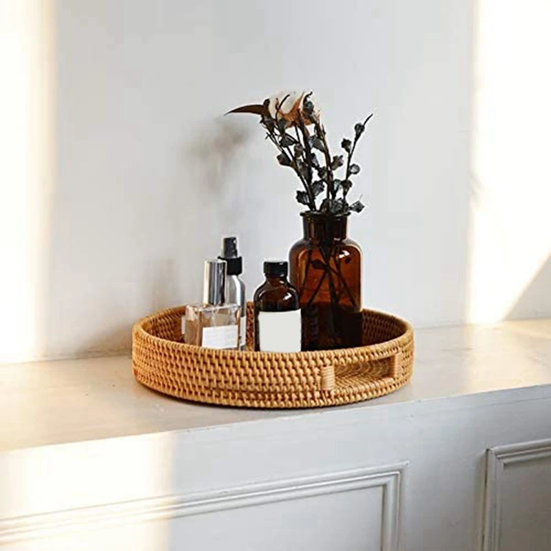 Ronde rotan dienbladen, decora - Rattan Tray Handle recensie en prijs